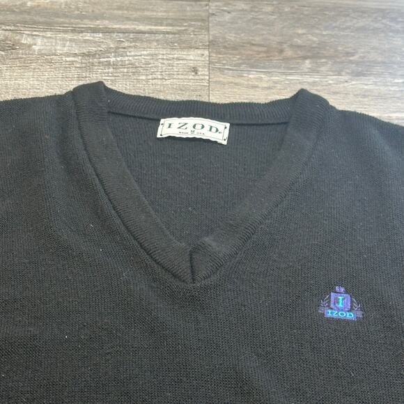 Vintage Izod Blue Mens M V-Neck Crest Chest Spell Out Logo Acrylic Knit Sweater - Picture 10 of 12